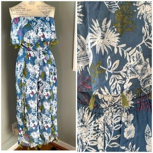 Island Haze ruffled and tassled open leg strapless jumpsuit NWT size Small